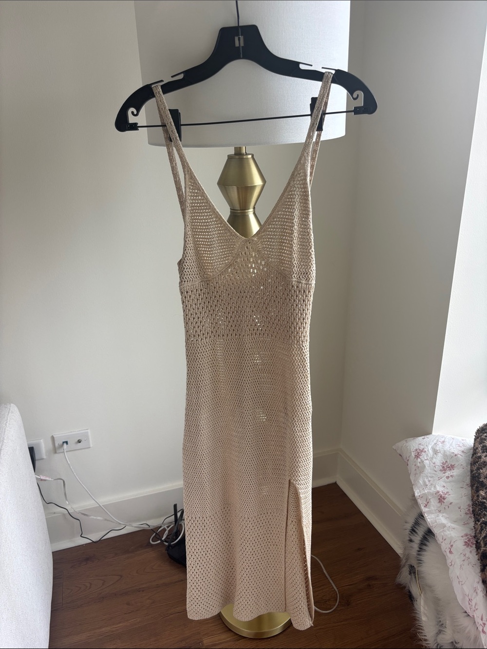 Aritzia Beige Crochet Midi Slip Dress
